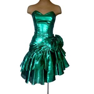 Vintage 80s Green Metallic Dress • XS/S